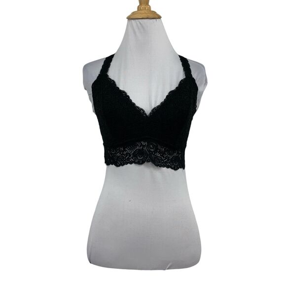 Auden Bralette Womens M Medium Black Lace Longline Racer T Back Stretch V Neck - Picture 1 of 15